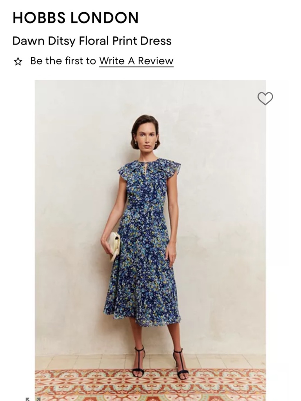 Hobbs London Navy Floral Dress with Flutter Sleeves